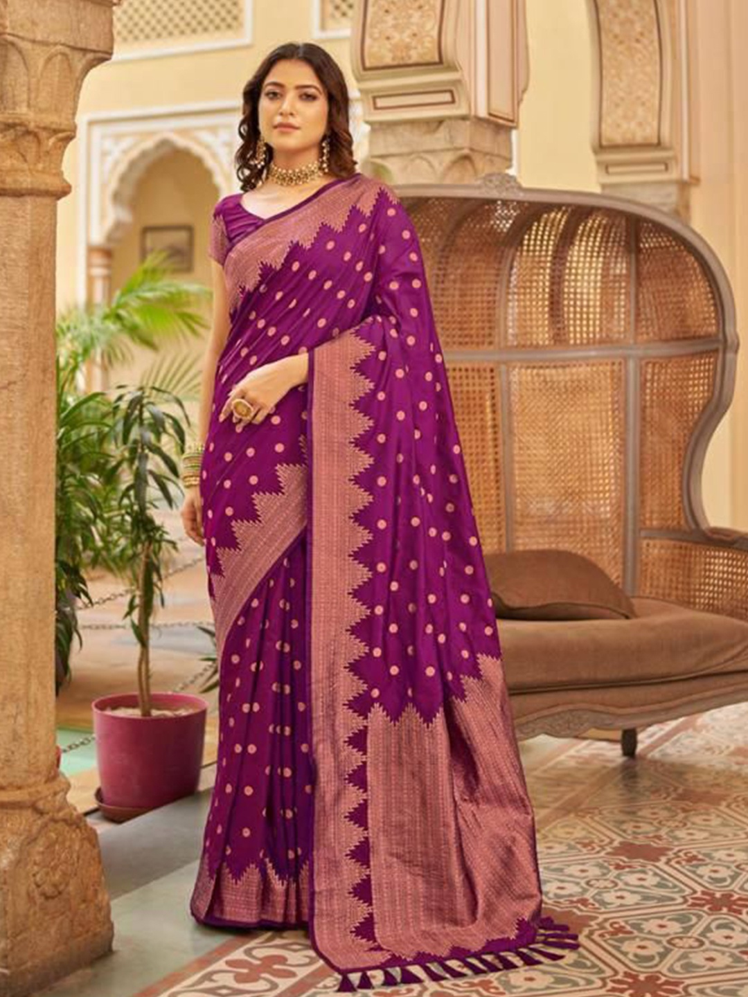 

Visit Wear Woven Design Zari Pure Silk Banarasi Saree, Lavender