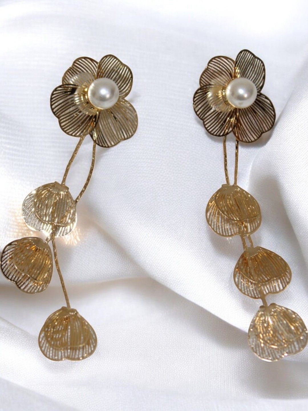 

Jolly Faces Artificial Stones and Beads Contemporary Drop Earrings, Gold