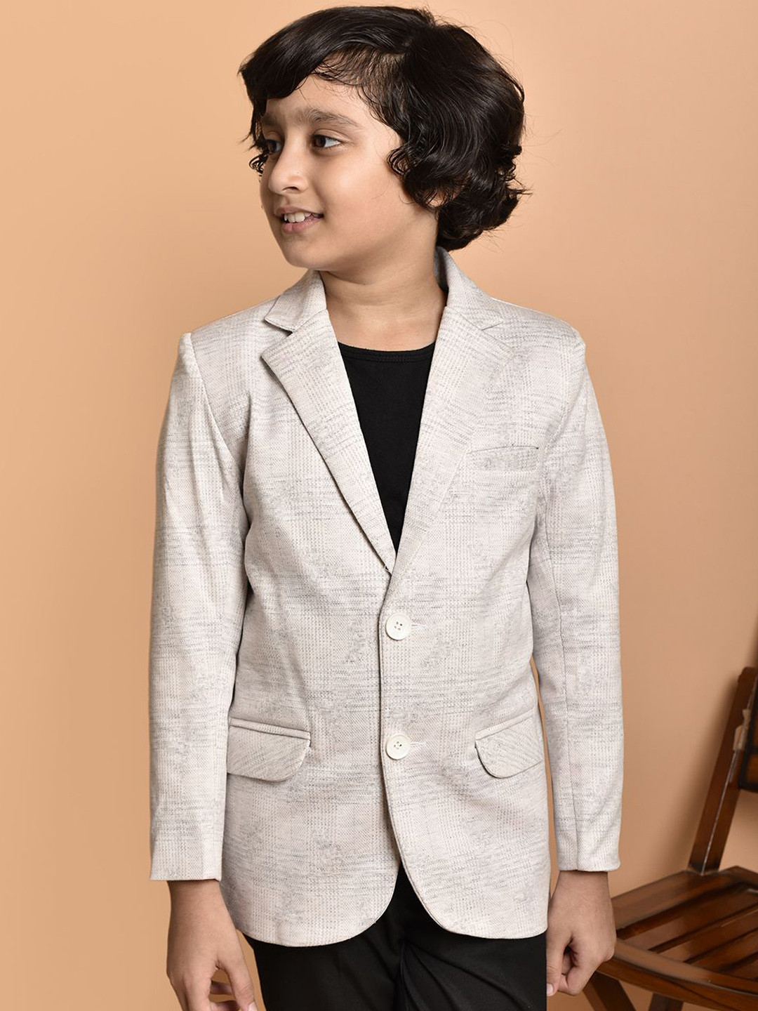 

PRINTINDIA Boys Slim-Fit Single-Breasted Blazer, Off white