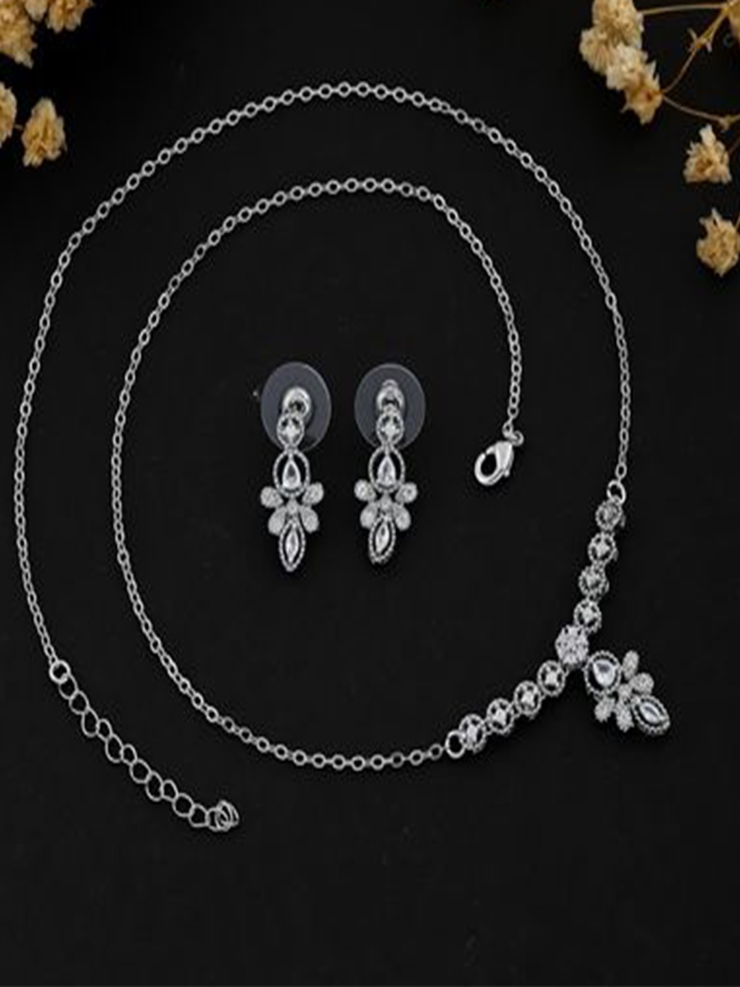 

SKY SHOPPERS Silver Plated CZ Studded Jewellery Set