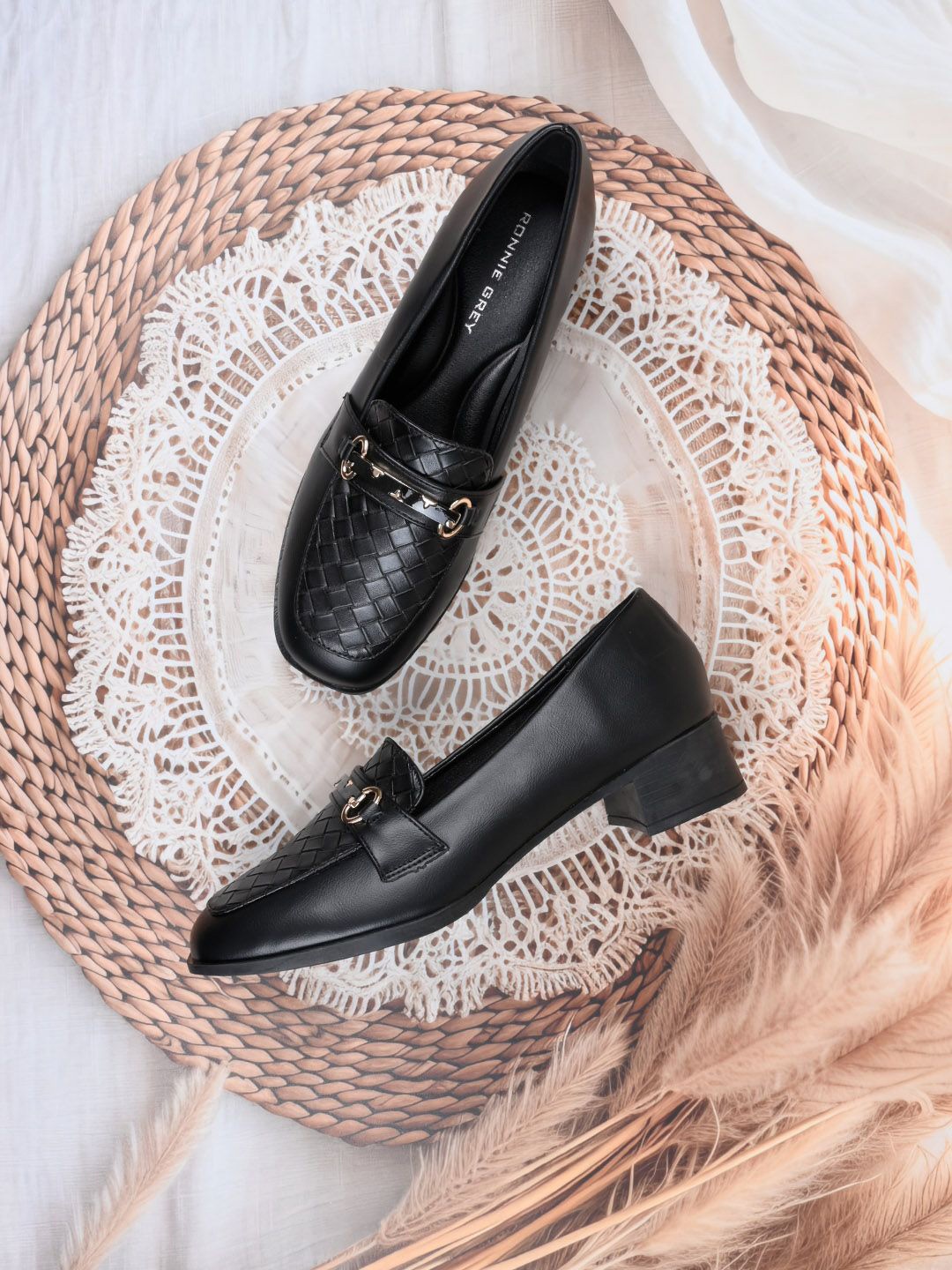 

Ronnie Grey Women Woven Design PU Loafers, Black