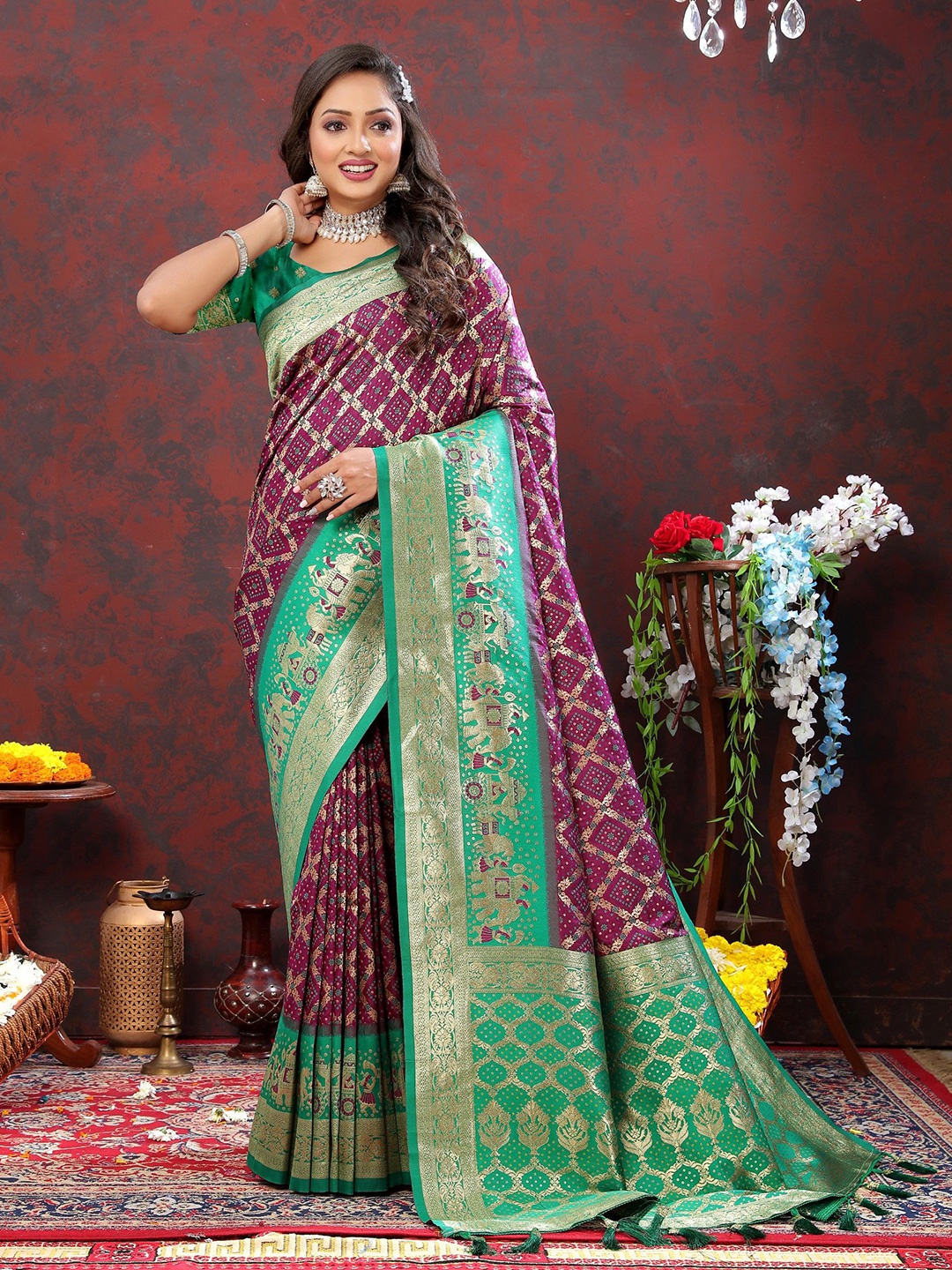 

Anaita Woven Design Patola Saree With Blouse Piece, Purple