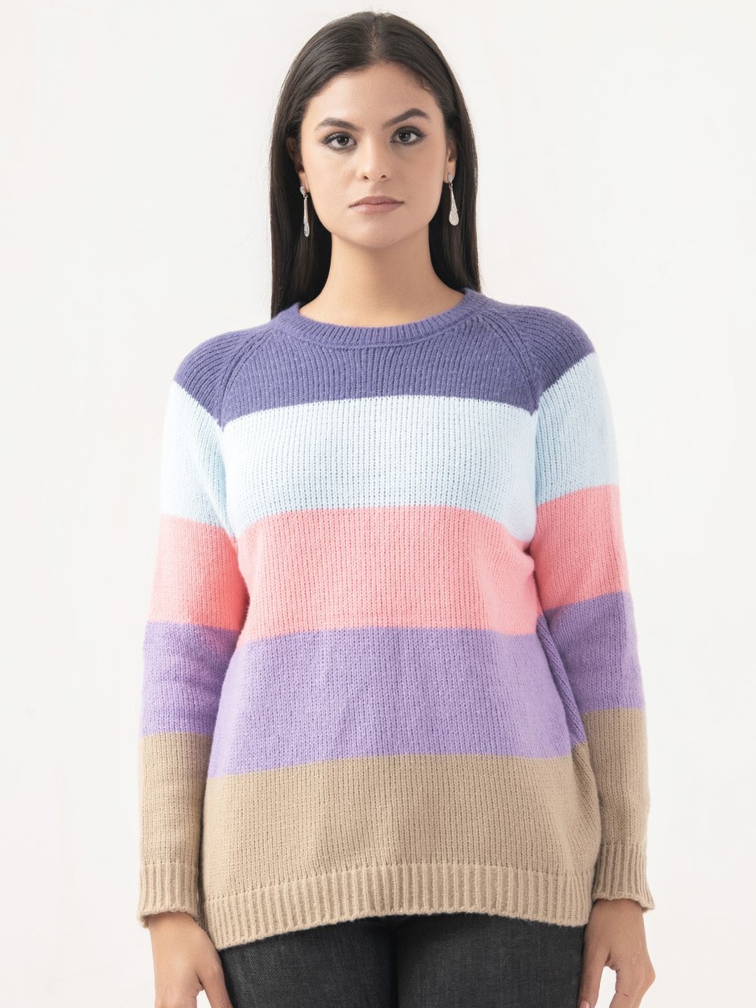 

Albion By CnM Women Striped Pullover Sweater, Purple