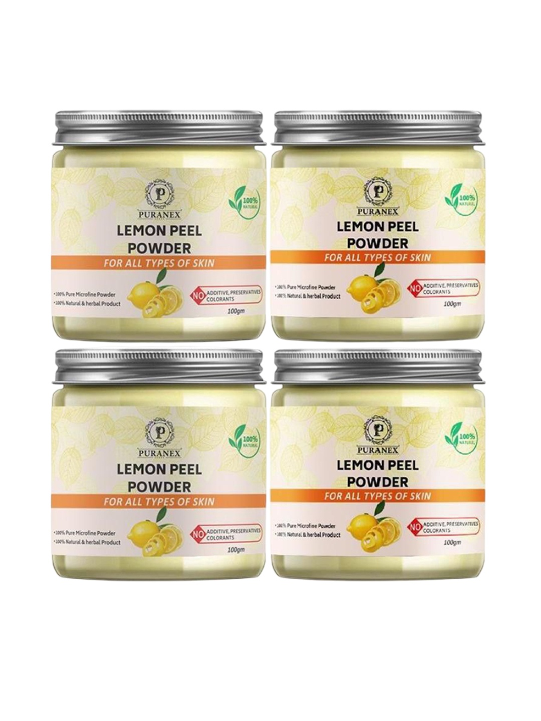 

Puranex Set Of 4 100% Natural Lemon Peel Powder Face Pack - 100 g Each, White