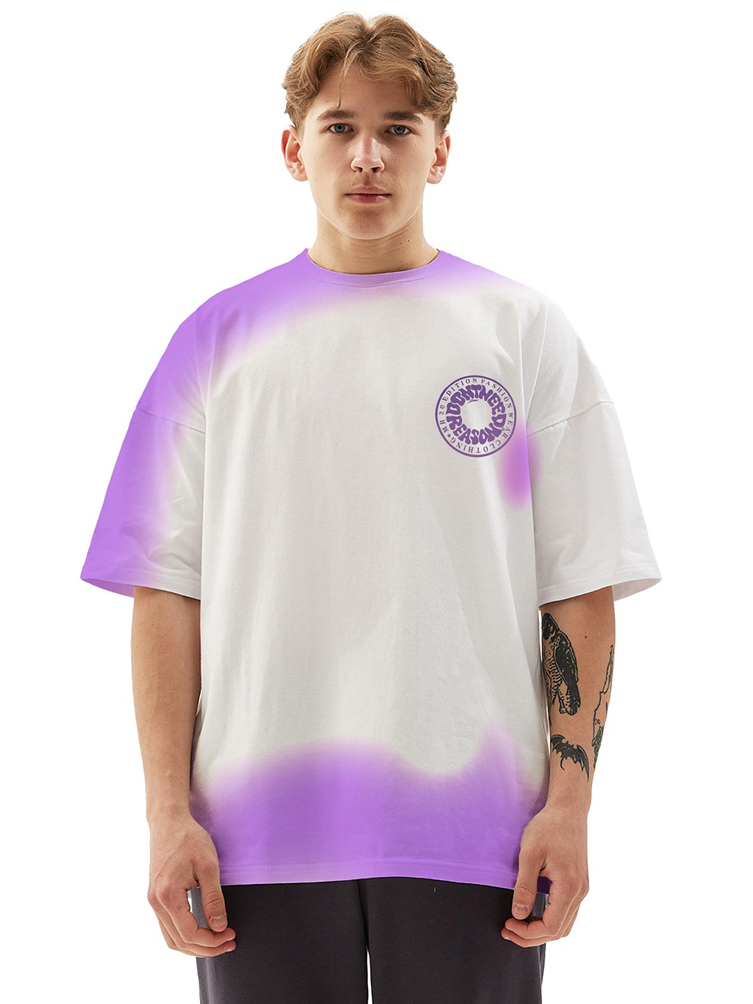 

SONIBROS Men Graphic Printed Oversized Cotton T-shirt, Purple