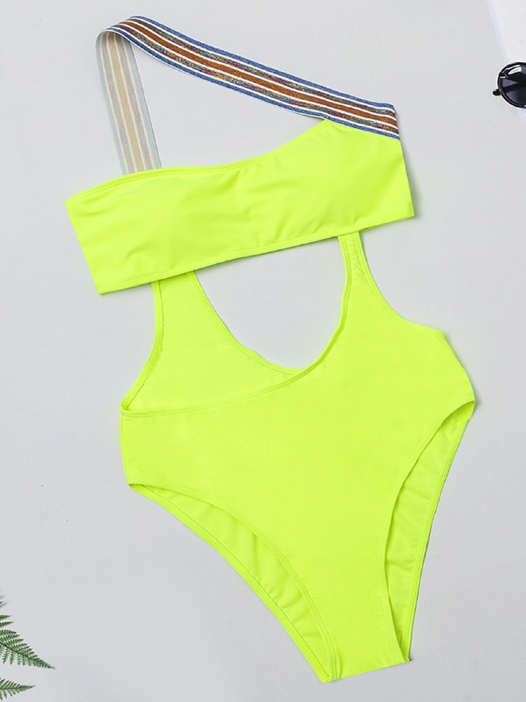 

LULU & SKY Cut-out One-shoulder Bodysuit, Fluorescent green