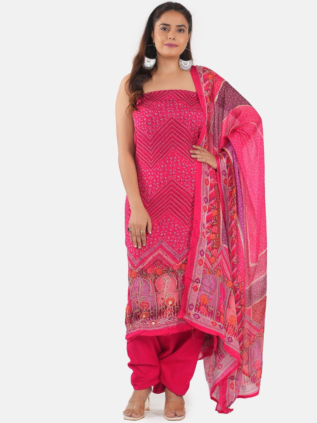 

MOZAFIA Floral Embroidered Organza Unstitched Dress Material, Pink