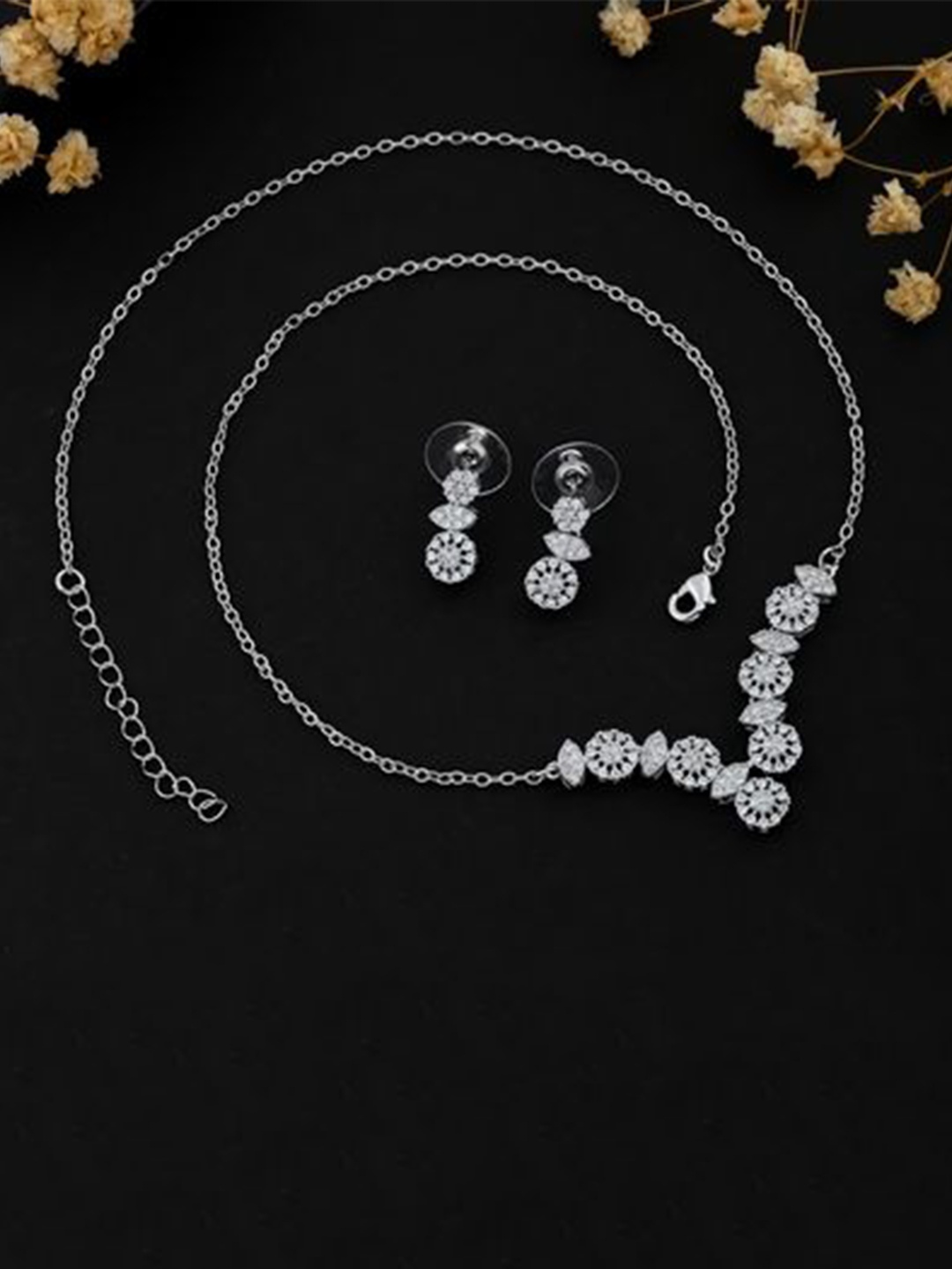 

SKY SHOPPERS Silver Plated CZ Studded Jewellery Set