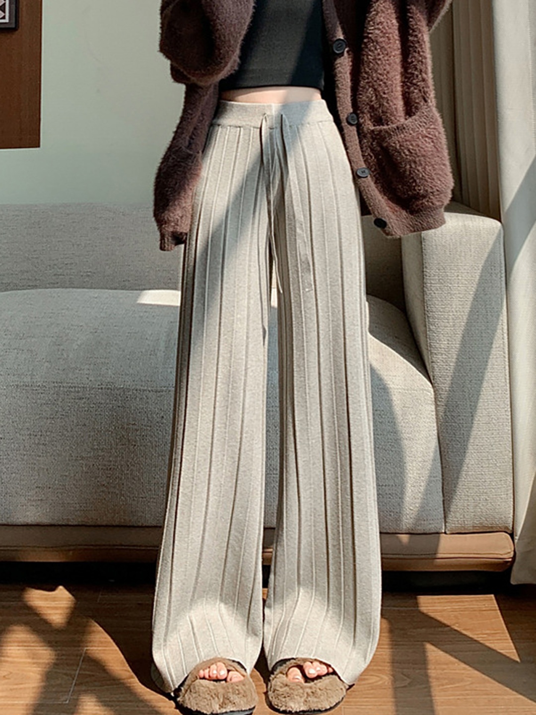 

LULU & SKY Women Loose Fit High-Rise Wide Leg Trousers, Beige