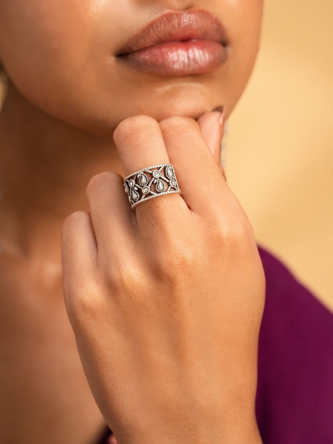 

SHAYA Mauj Masti 925 Silver Artificial Stones Studded Oxidised Ring