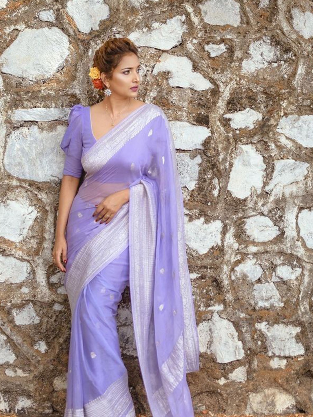 

Fashion Booms Woven Design Zari Pure Silk Banarasi Saree, Lavender