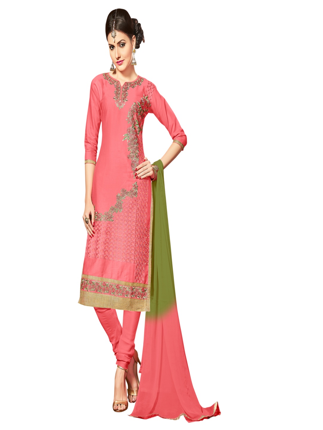 

Maroosh Floral Embroidered Cotton Unstitched Dress Material, Peach