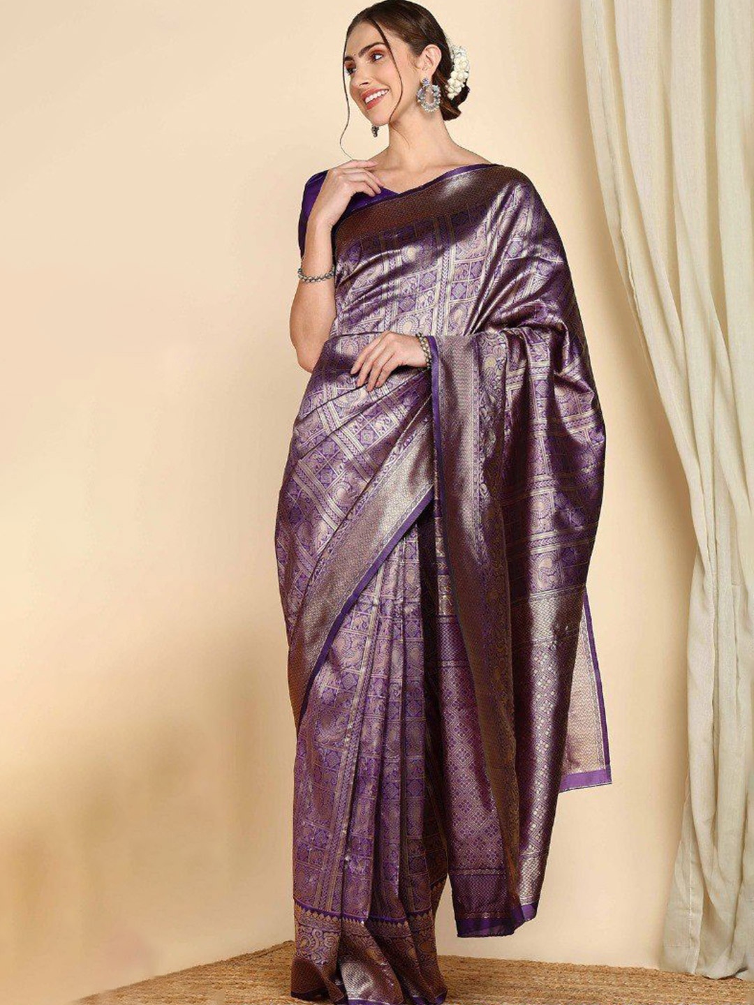 

Visit Wear Ethnic Motifs Woven Design Zari Pure Silk Banarasi Saree, Purple