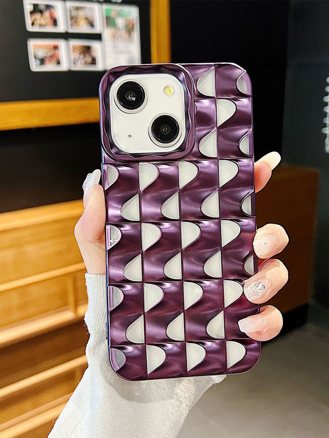 

Luxury Kase Abstract Printed LK148 3D Metal Texture iPhone 14 Back Case Mobile Accessories, Purple