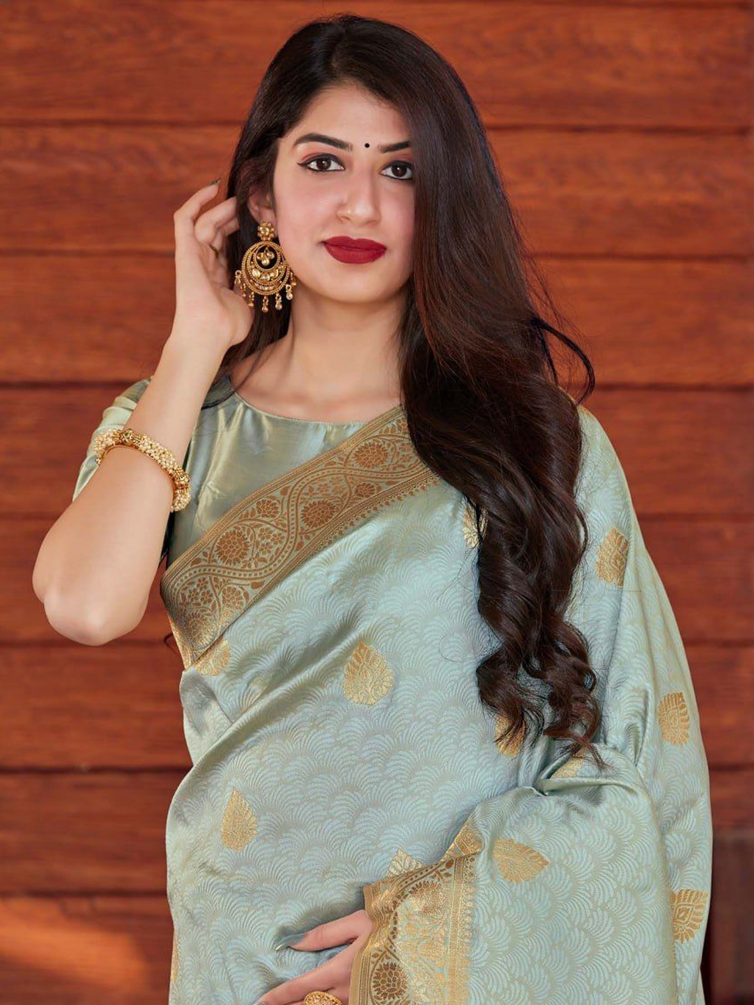 

Fashion Booms Woven Design Zari Pure Silk Banarasi Saree, Teal