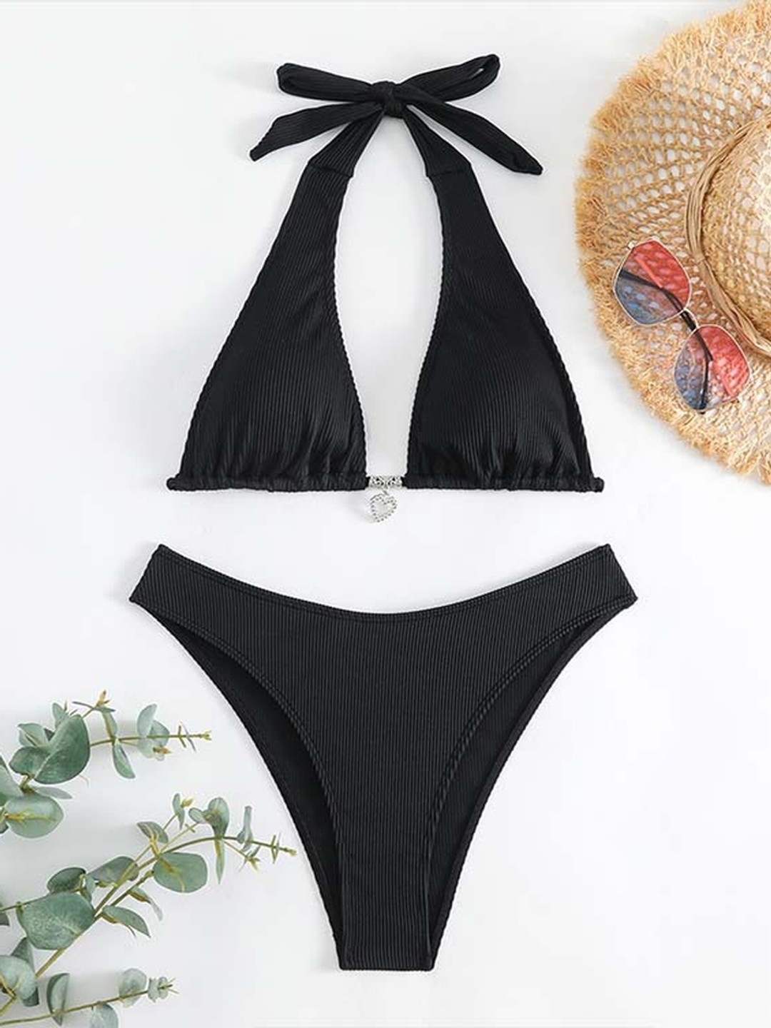 

LULU & SKY Halter Neck Swim Bikini Set, Black