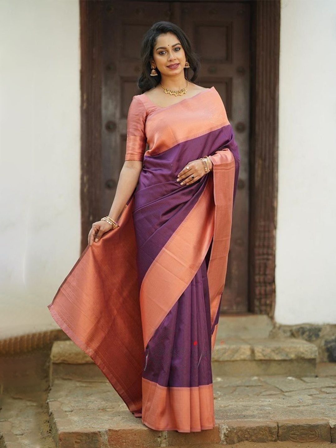 

Fashion Booms Woven Design Zari Pure Silk Banarasi Saree, Purple