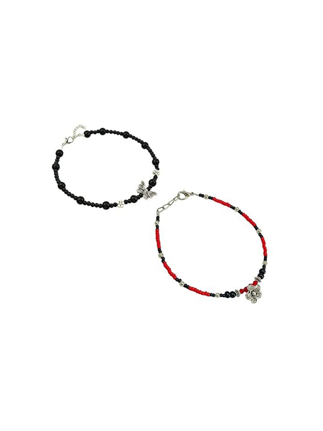 

HIGH TRENDZ Women Set of 2 Anklets, Black