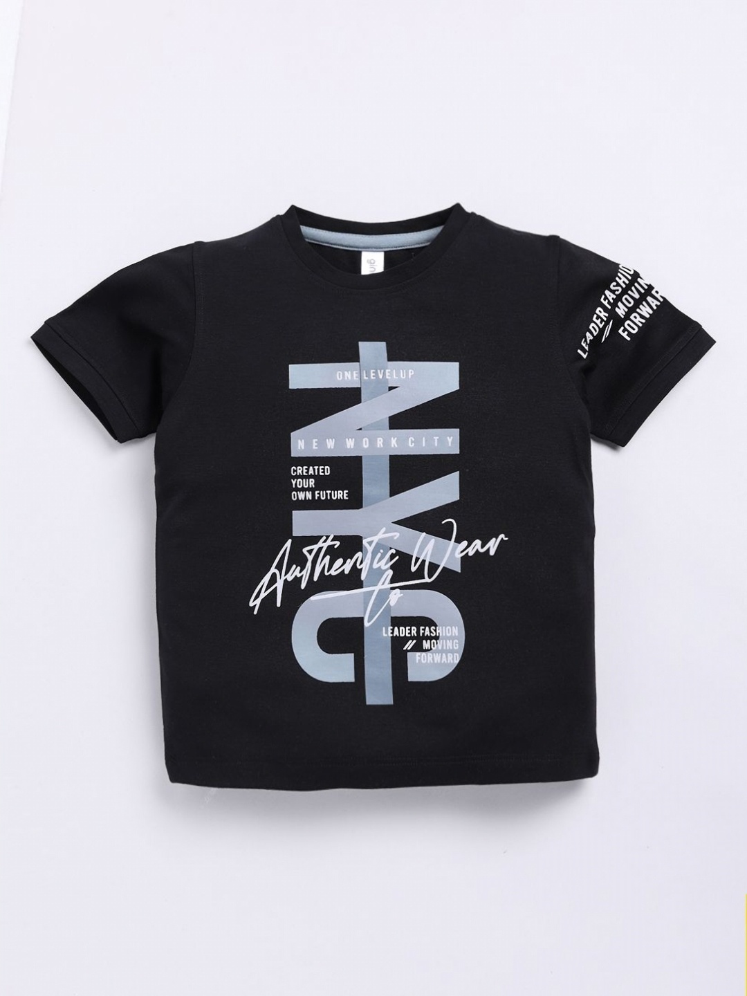 

Ginie Boys Typography Printed T-shirt, Black