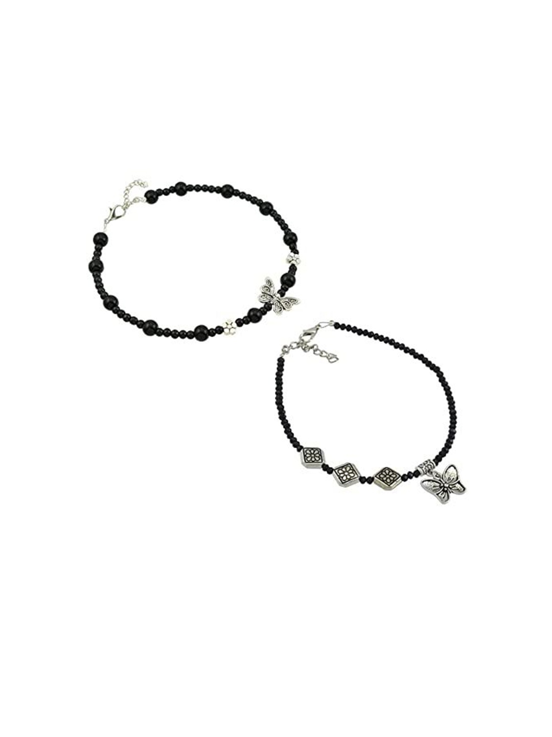 

HIGH TRENDZ Women Set of 2 Anklets, Black