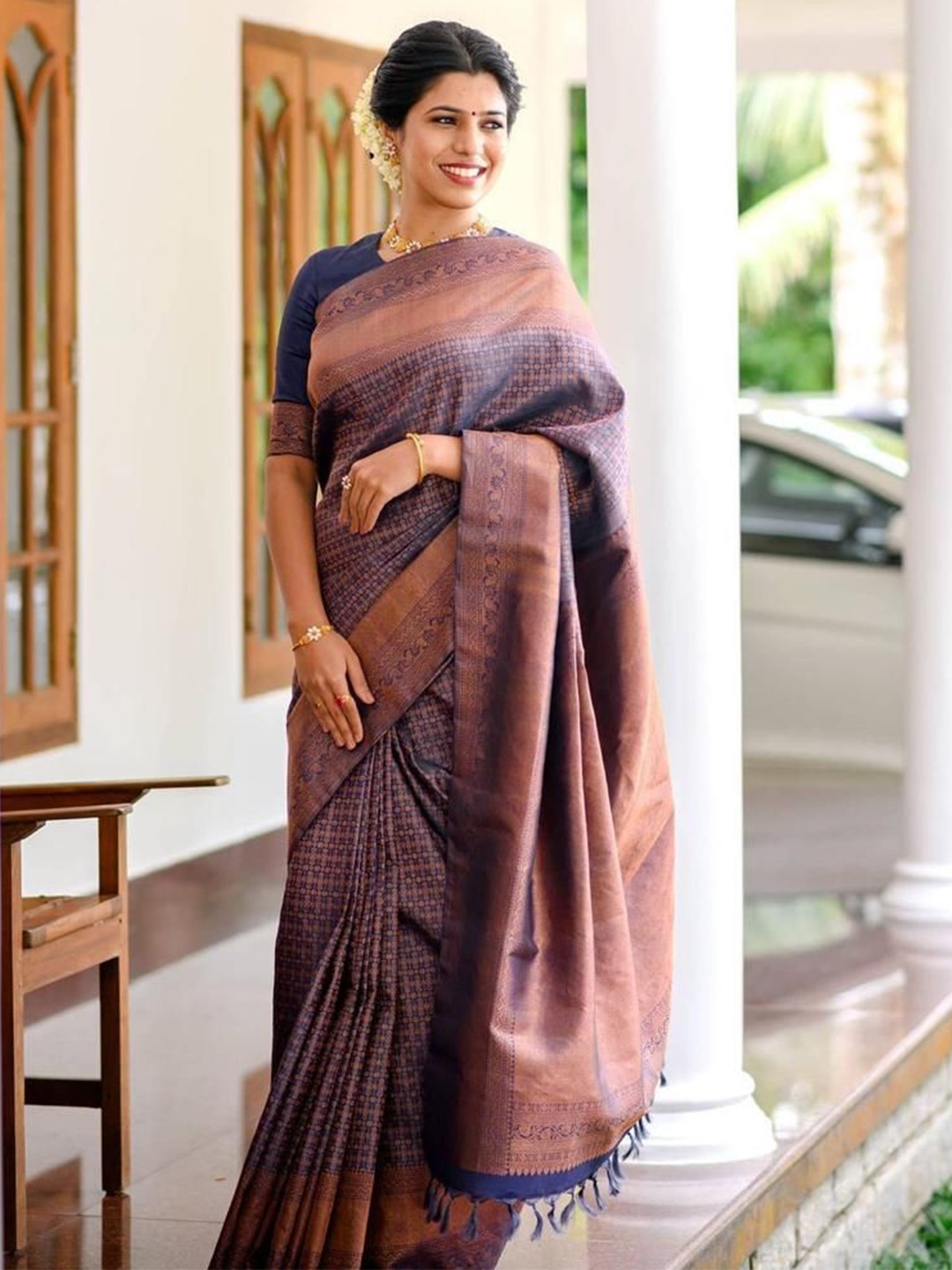 

Visit Wear Woven Design Zari Pure Silk Banarasi Saree, Blue