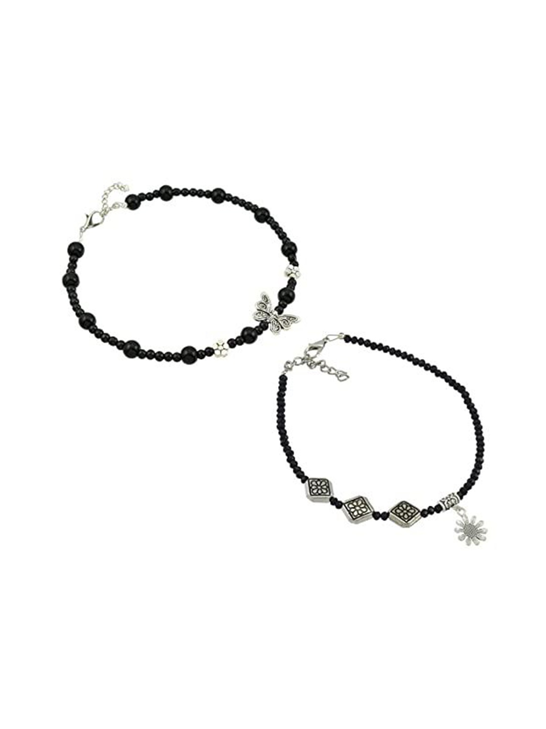 

HIGH TRENDZ Women Set of 2 Anklets, Black