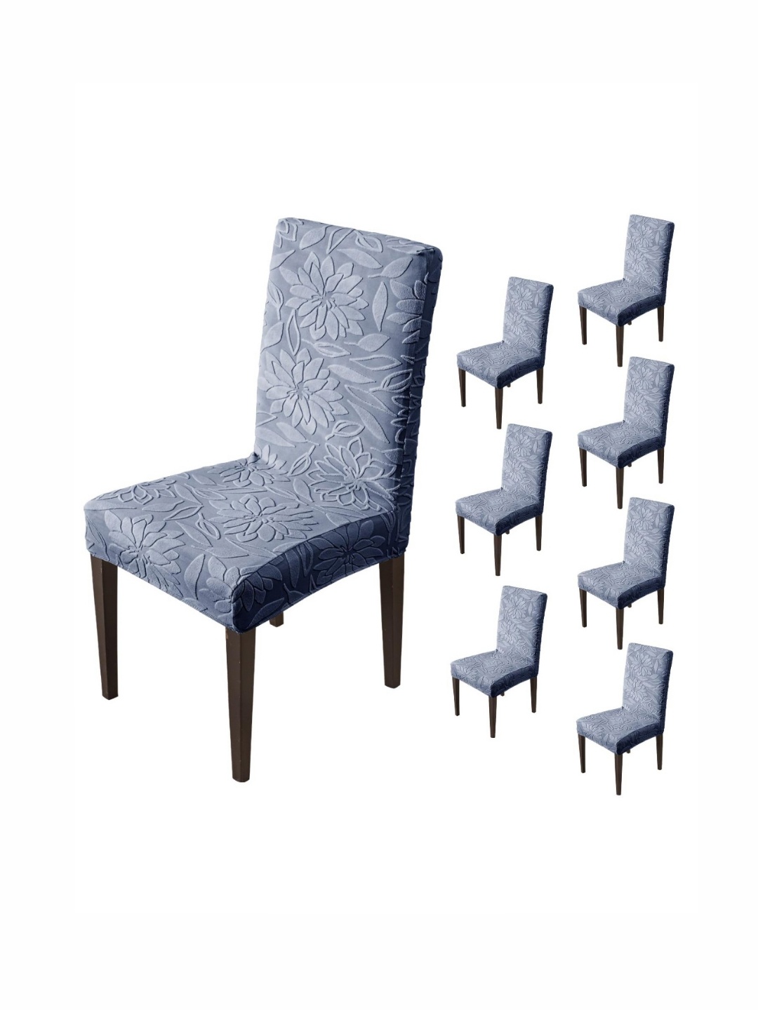 

HOUSE OF QUIRK Navy-Blue 8 Pieces Floral Waterproof Dining Chair Covers