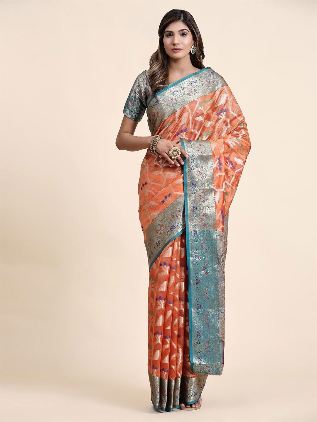 

Anaita Ethnic Motifs Zari Banarasi Saree, Orange