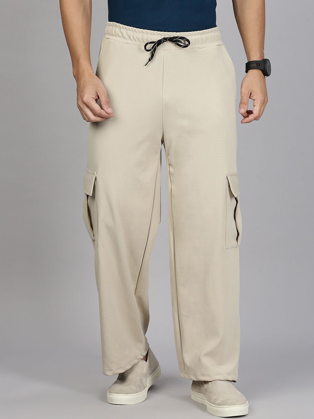 

MADSTO Men Loose Baggy fit Cargo Trackpants, Beige