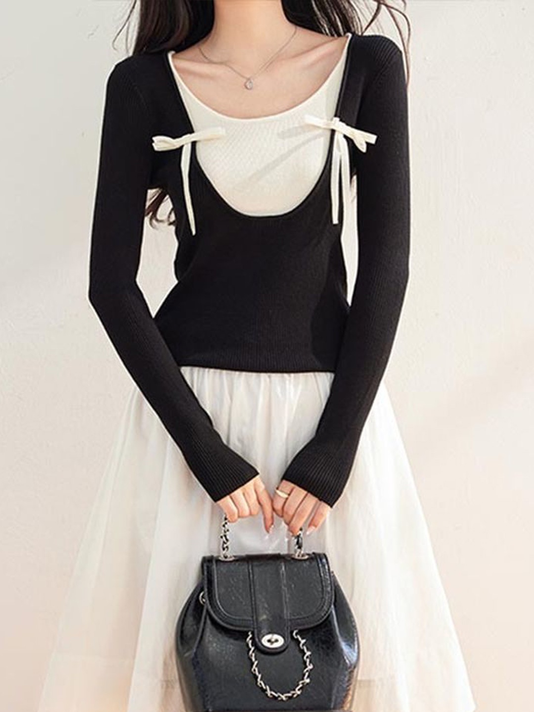 

LULU & SKY Women Bow Ribbon Detail Sweater, Black