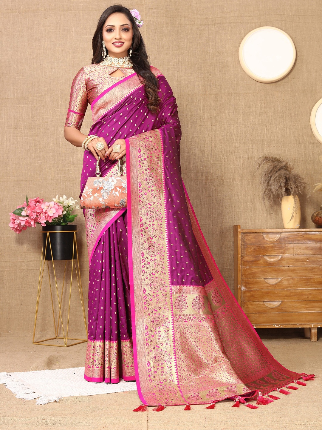 

Anaita Woven Design Zari Banarasi Saree, Purple