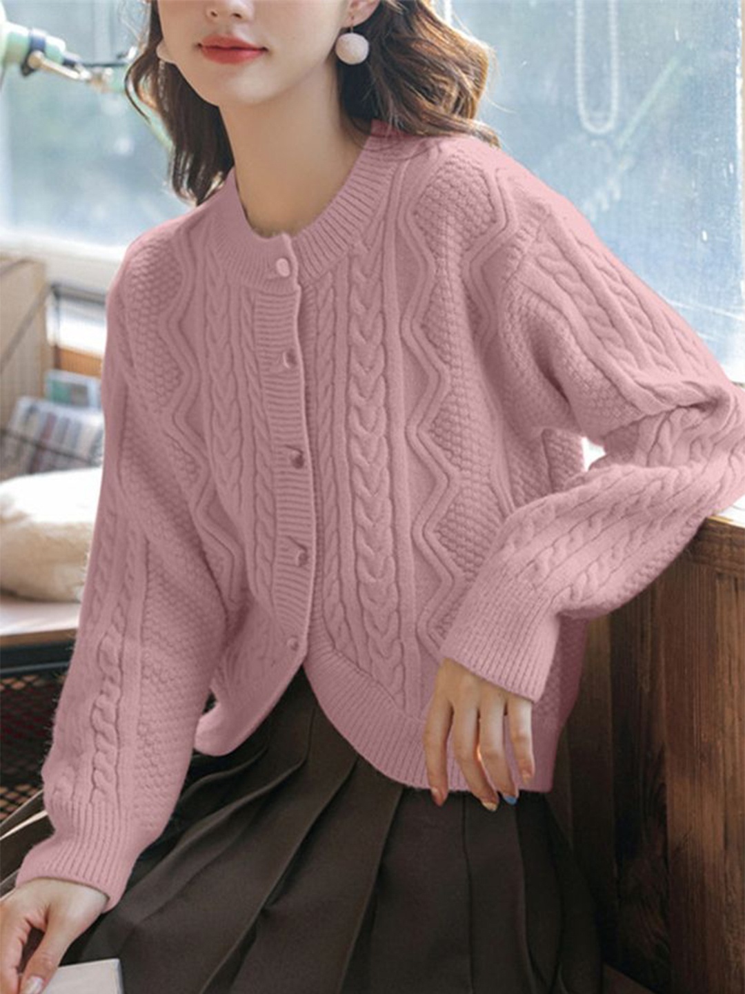 

LULU & SKY Women Cable Knit Cardigan, Pink