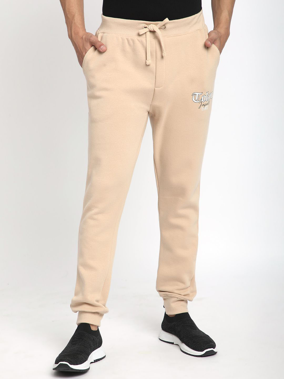 

R&B Men Cotton Mid Rise Joggers, Beige