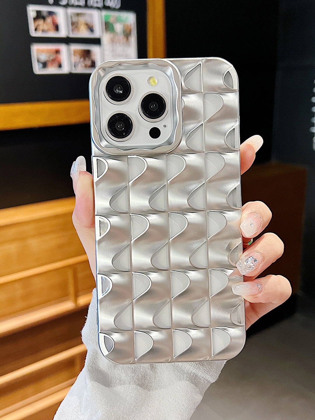 

Luxury Kase Texture iPhone 13 Pro Back Case, Silver