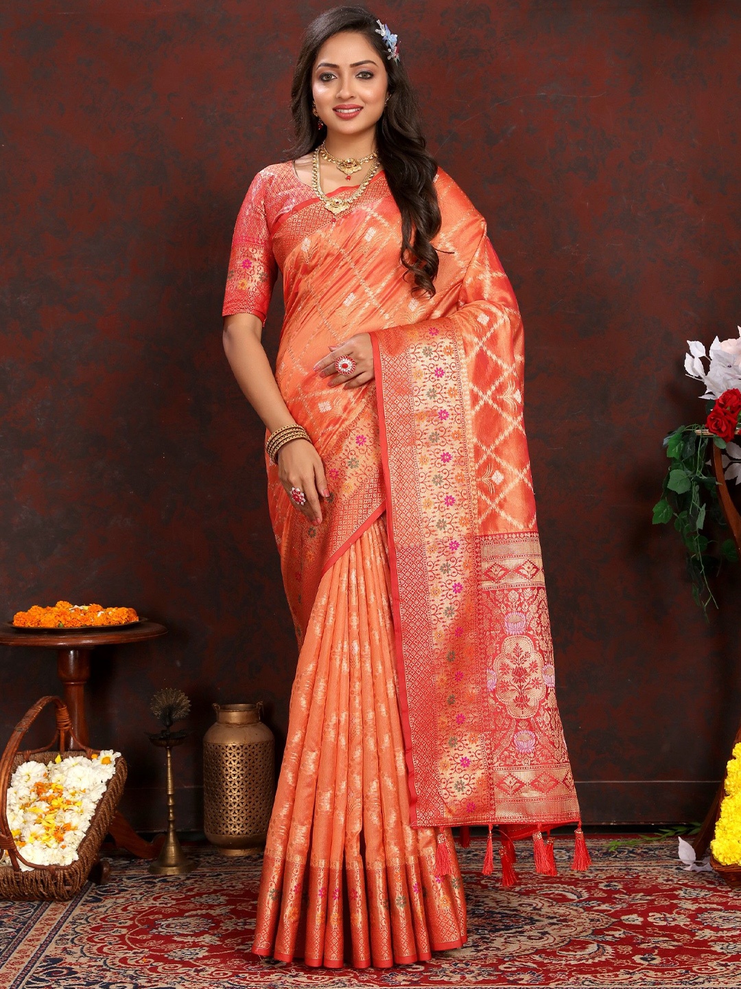 

Anaita Woven Design Zari Designer Banarasi Saree, Orange