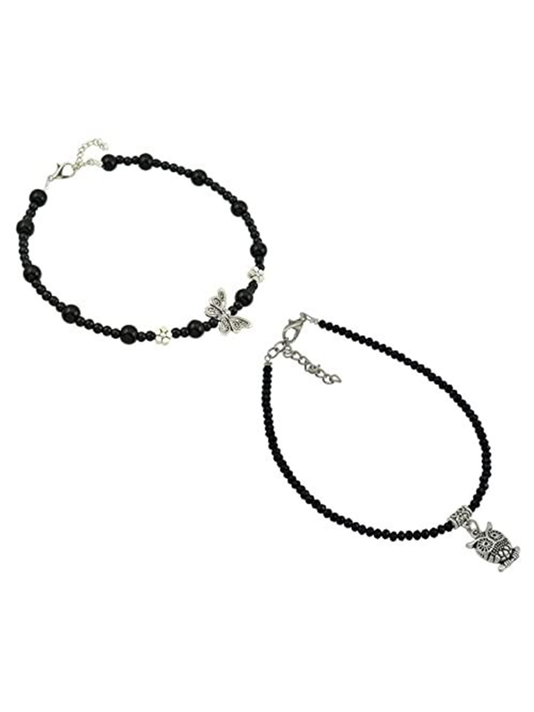 

HIGH TRENDZ Women Set of 2 Anklets, Black