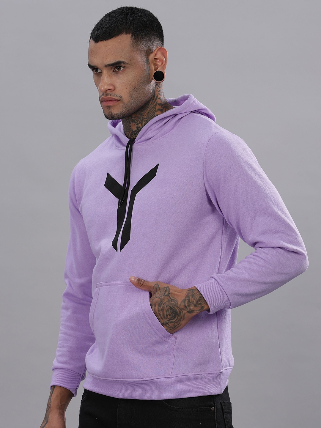 

STI Men Printed Hooded Pullover Sweatshirt, Purple
