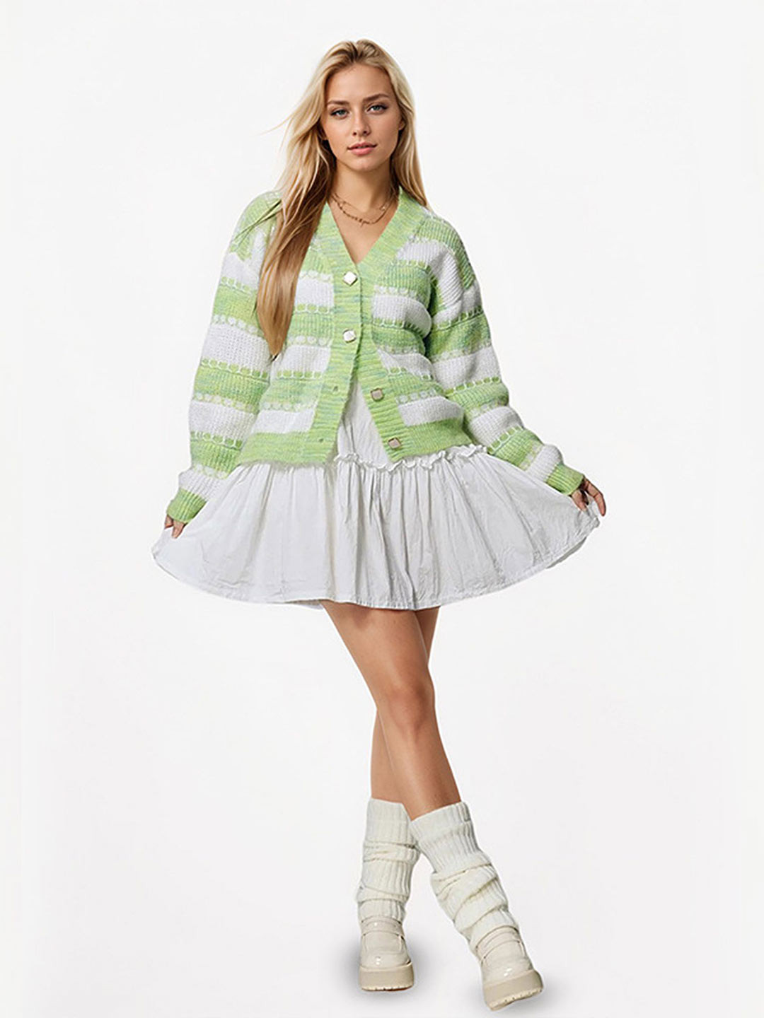 

LULU & SKY Women Striped Cardigan, Green
