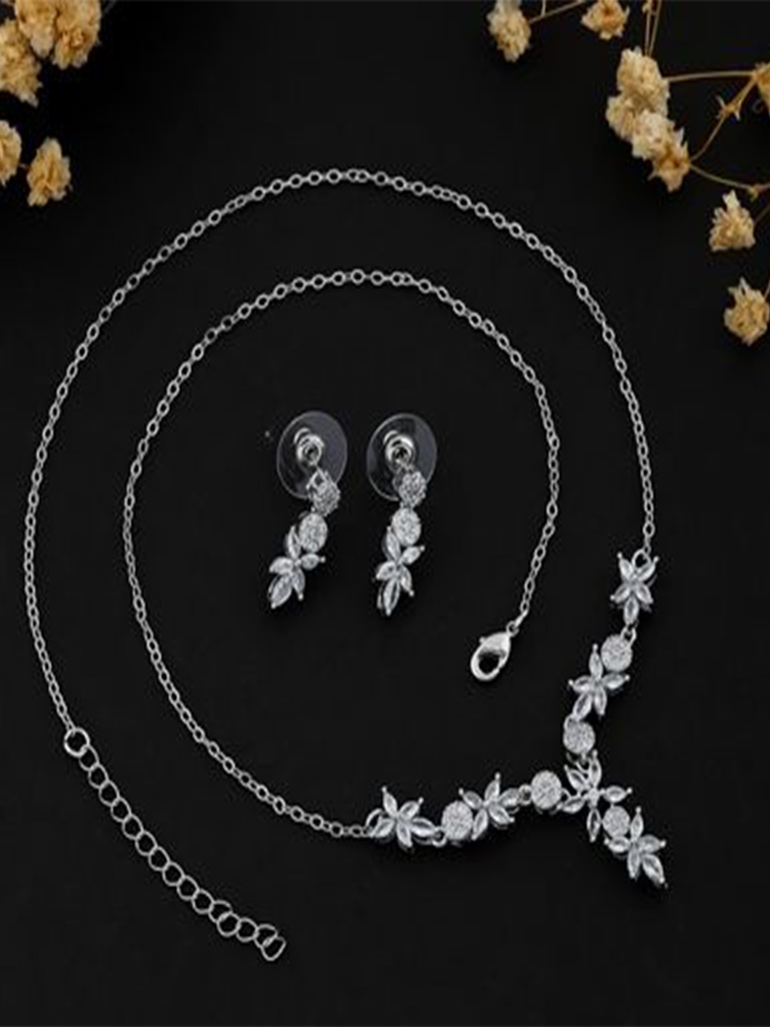 

SKY SHOPPERS Silver Plated CZ Studded Jewellery Set