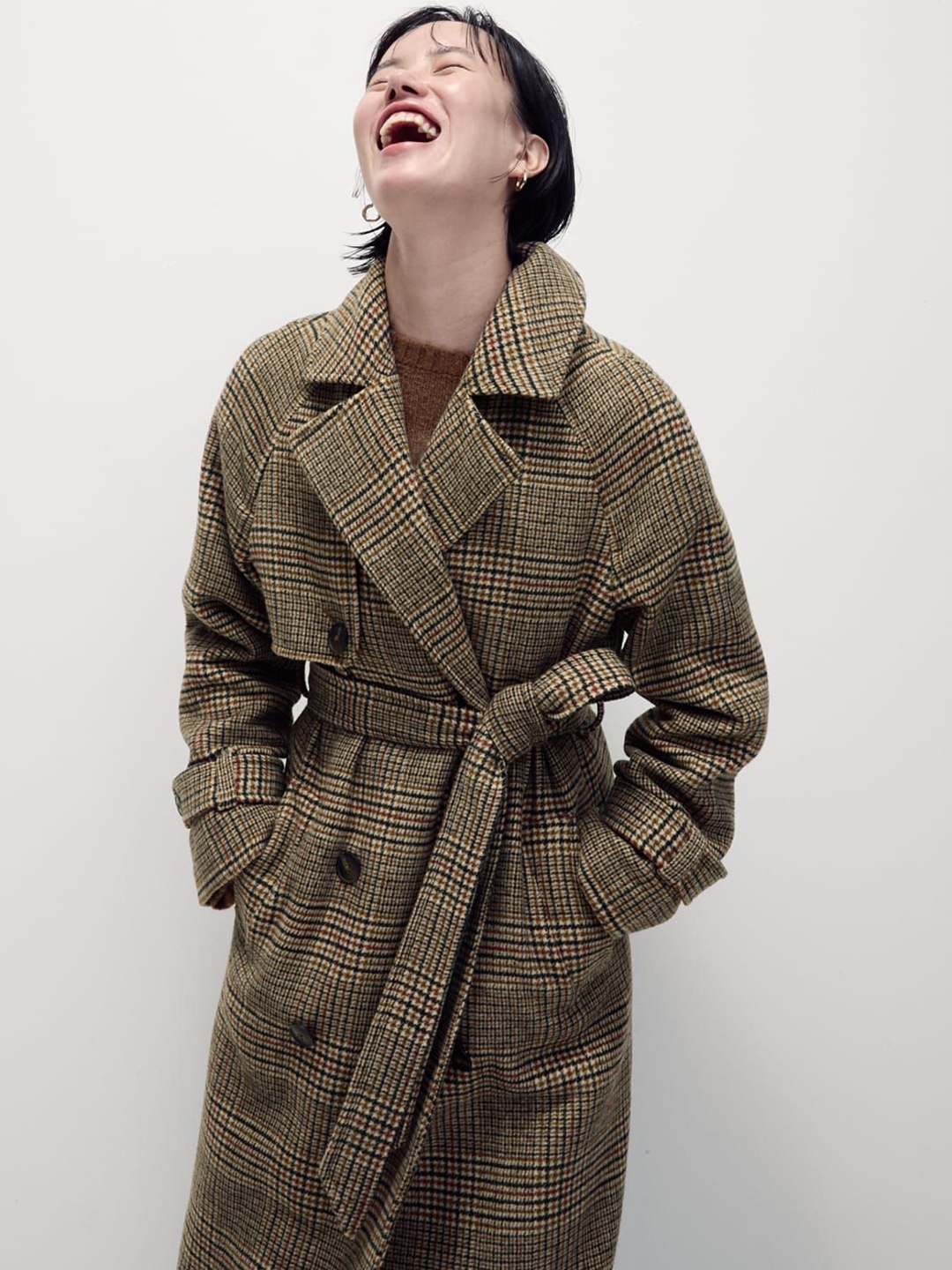 

Marks & Spencer Women Checked Longline Trench Coat, Brown