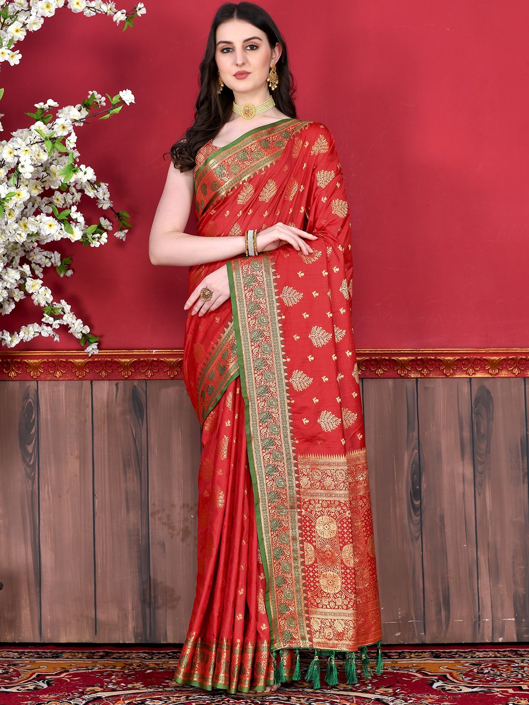 

Anaita Woven Design Zari Banarasi Saree, Red