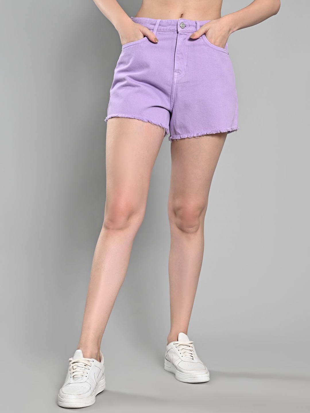 

IZEL Women Washed Regular Fit Mid-Rise Denim Denim Shorts, Lavender