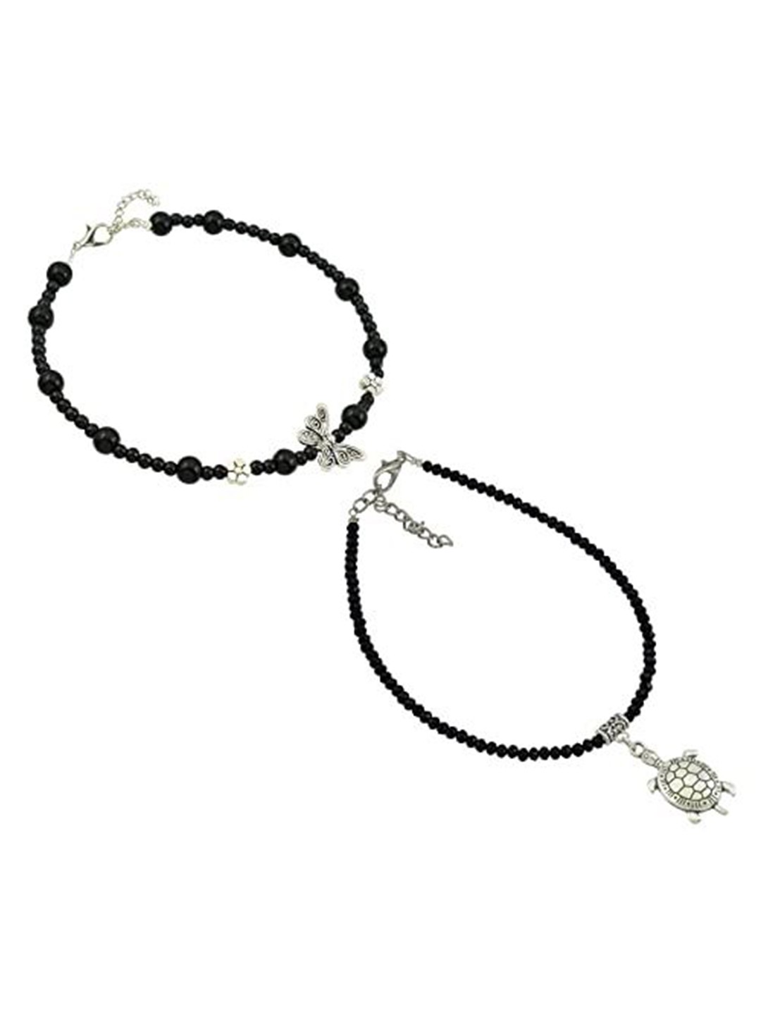 

HIGH TRENDZ Women Set of 2 Anklets, Black