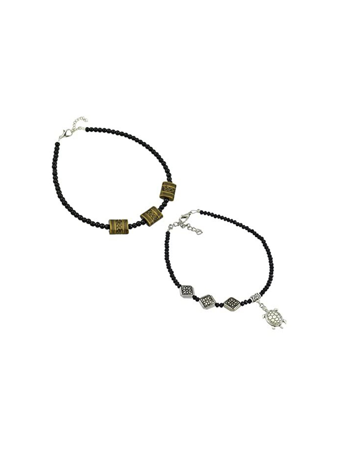 

HIGH TRENDZ Women Set of 2 Anklets, Black
