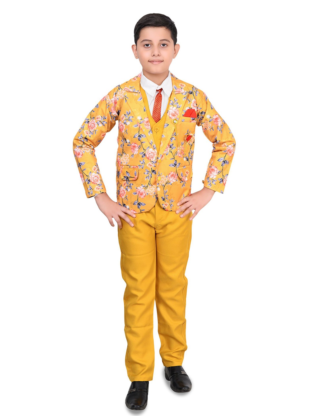 

NVH 4-Piece Printed Single-Breasted Suit, Yellow