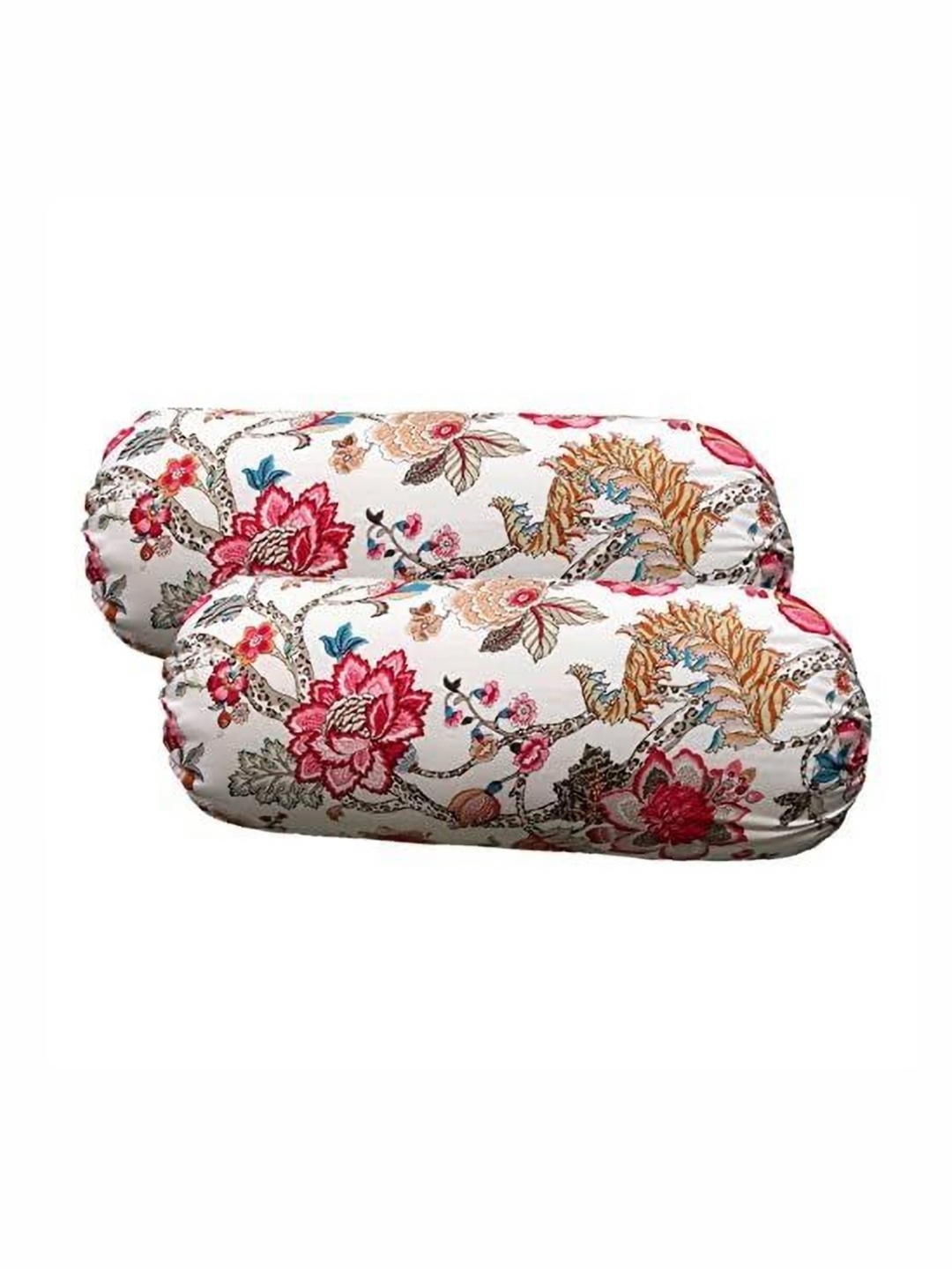 

Trance Home Linen Set Of 2 Red & White Printed 144 TC BolsterCovers
