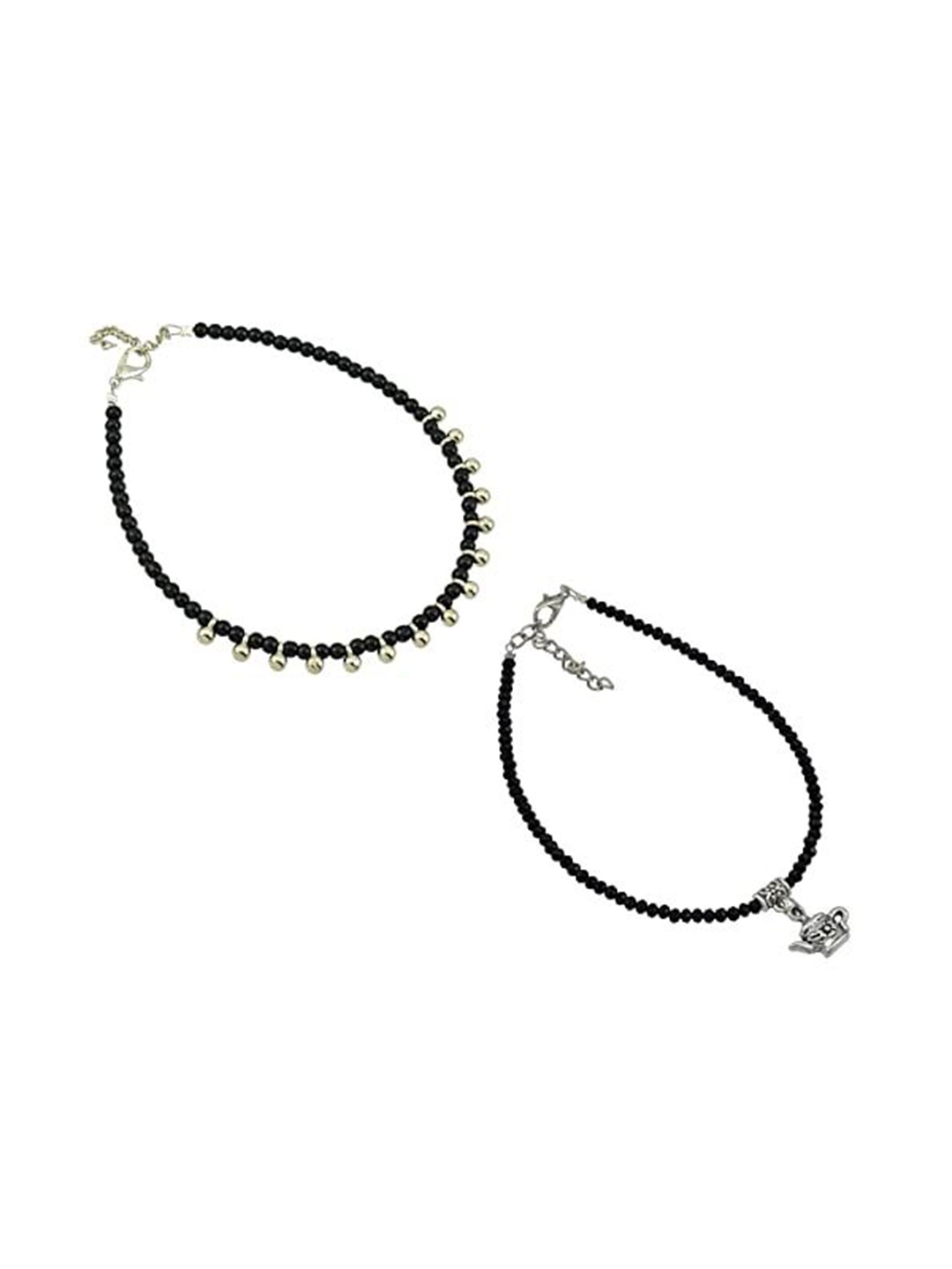 

HIGH TRENDZ Women Set of 2 Anklets, Black