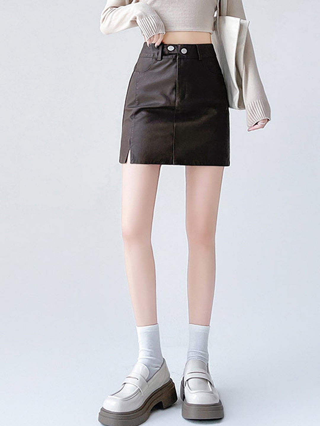 

LULU & SKY Women Side Slit A-Line Mini Skirt, Brown