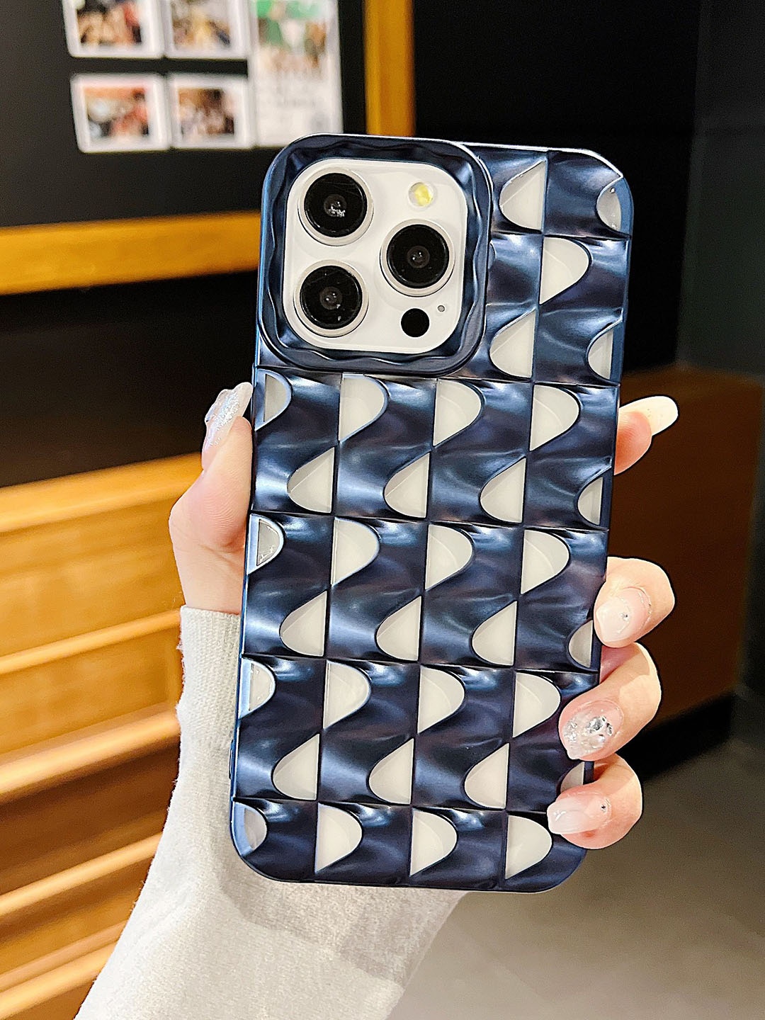 

Luxury Kase Texture iPhone 14 Pro Back Case, Navy blue