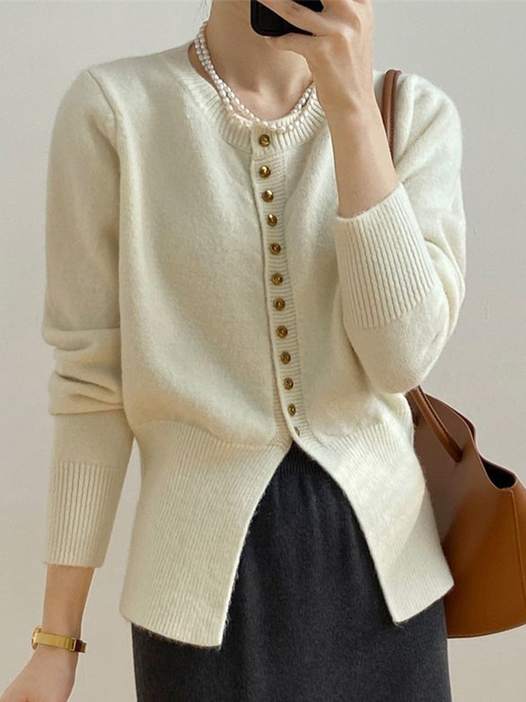 

LULU & SKY Women Round Neck Cardigan Sweater, Off white